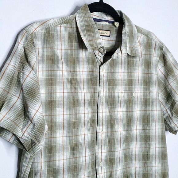 Mens G.H. Bass Plaid Button Down Short Sleeve Shirt M Textured Green Brown - Picture 2 of 5